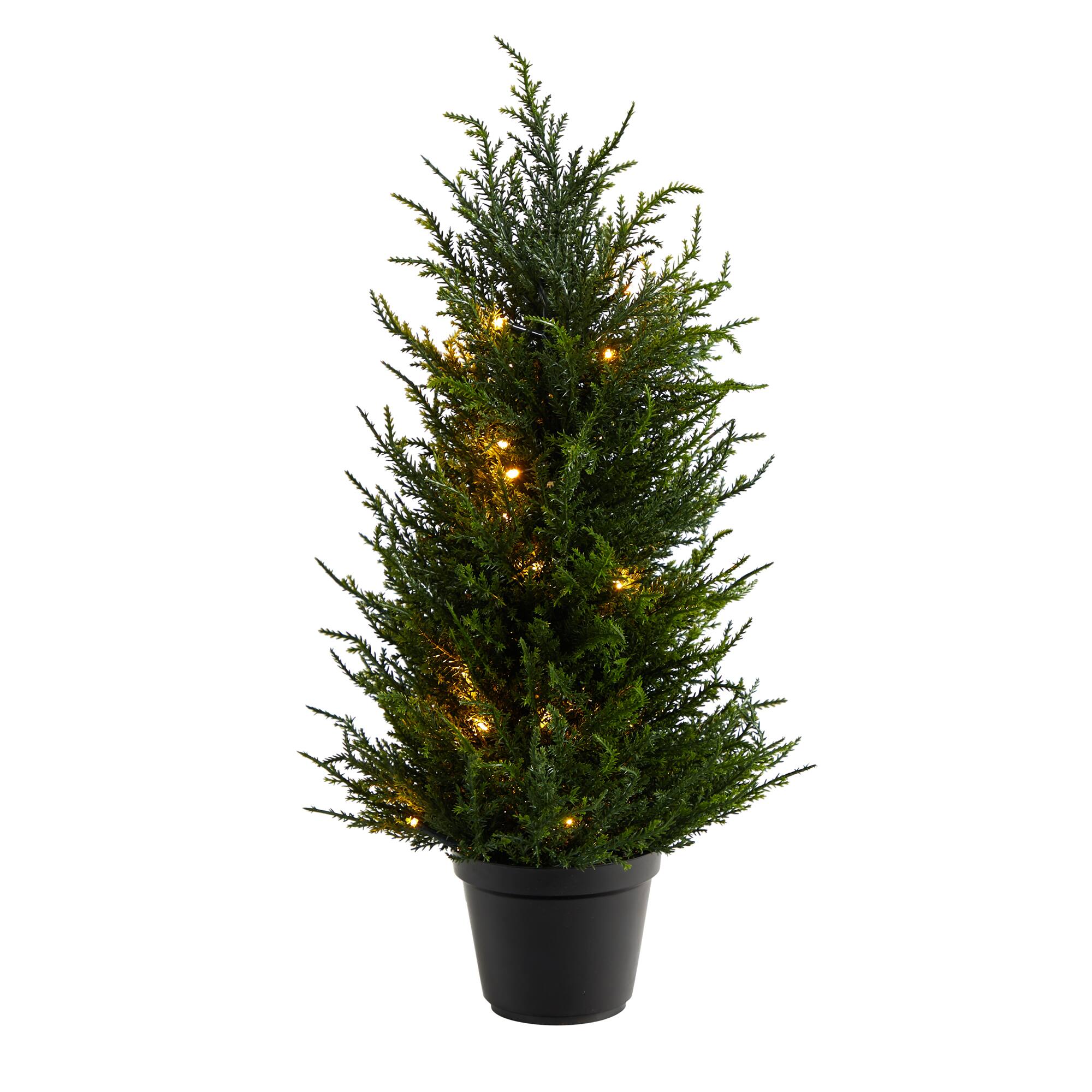 18in. Pre-Lit Cedar Artificial Tree, Warm LED Lights